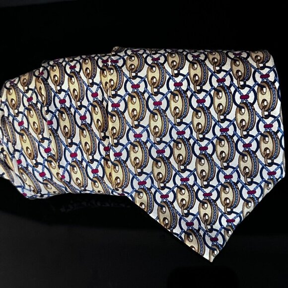 Gucci Gold Silk Tie Link Chain EUC Neckwear White Baroque rococo VTg - Picture 3 of 10